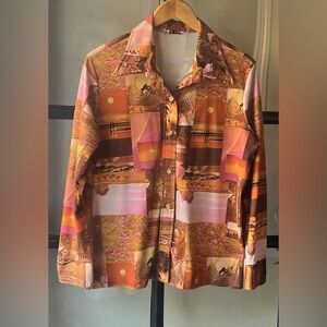 Rad Vintage 70’s Printed California Dreaming Summer Loving Button Up
